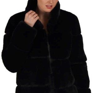 Midnight Quilt: Women's Black Faux Fur Jacket with Quilted Pattern